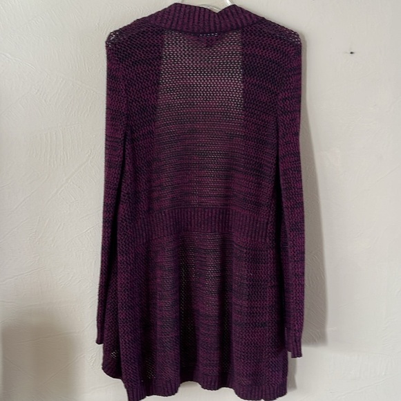 AGB Cardigan Open Weave Long Sleeve Purple and Black Color Size Large Angled Hem - Picture 5 of 12